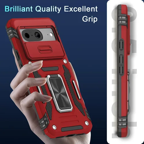 Miniatura 7 de DEERLAMN Funda para Google Pixel 8 con cubierta deslizante para cámara + protector de pantalla (1 paquete), soporte de anillo giratorio grado