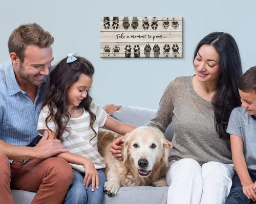 Miniatura 9 de ARTINME Letrero para Amantes de Perros, Letrero "Take A Moment to Paws" con Estampado de Pata de Mascota, Arte de Huellas en Lienzo, Arte de Pared