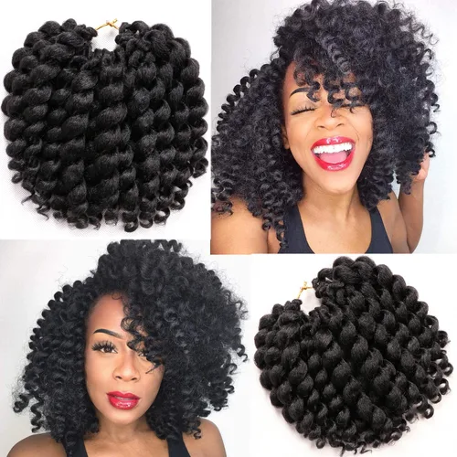 Cabello de ganchillo Jamaicano Bounce, paquete de 4 paquetes de 6 pulgadas, varita de pelo rizado de ganchillo para mujeres negras (6 pulgadas #1B
