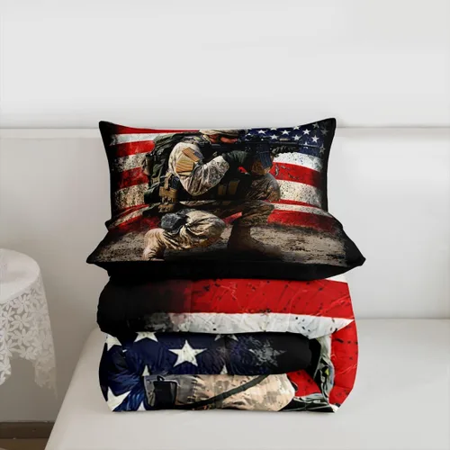Miniatura 7 de Juego de edredón de bandera estadounidense para adultos, adolescentes, niños, soldado de camuflaje, edredón de plumón para niños y hombres, bandera