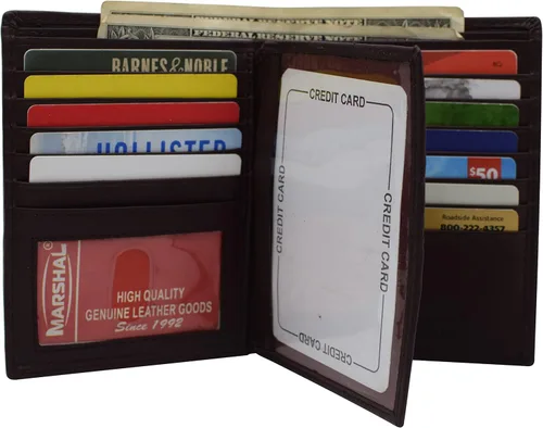 Miniatura 2 de Marshal Billetera de piel auténtica con bloqueo RFID para hombres ranuras para tarjetas, 2 compartimentos para billetes, ventanas de identificación