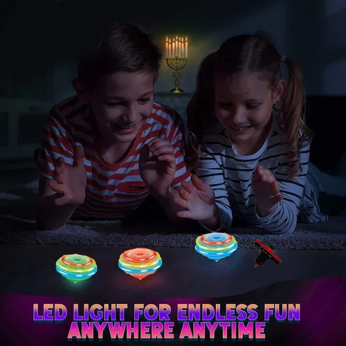 Miniatura 5 de Paquete de 12 tops giratorios iluminados – Tops giratorios OVNI con giroscopio, juguete LED intermitente a granel, recuerdos de fiesta novedosos