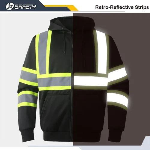 Miniatura 4 de JKSafety Sudadera de seguridad de alta visibilidad para hombres y mujeres, sudadera con capucha y cremallera de alta visibilidad con tiras