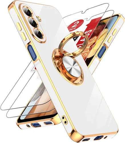 Miniatura 66 de LeYi Funda para Samsung Galaxy S22 Ultra con soporte de anillo giratorio de 360°, soporte magnético, chapado en oro rosa, borde protector para Negro