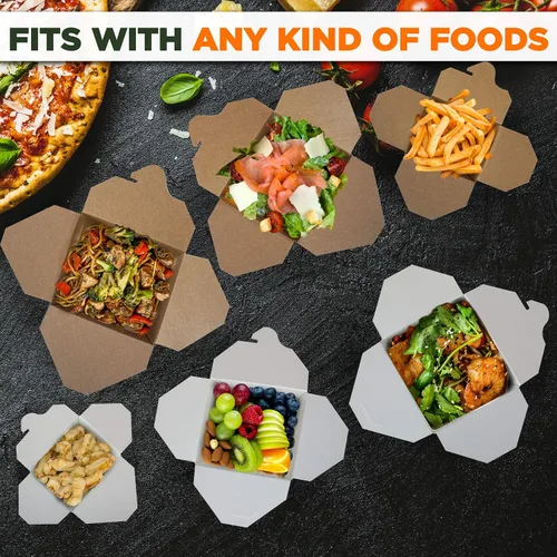 Miniatura 5 de Fit Meal Prep Paquete de 50 cajas chinas para llevar de 8 onzas, 3 recipientes de cartón kraft liso de 2.5 pulgadas, resistentes a fugas y grasa