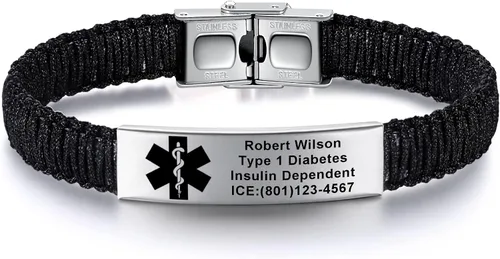 Miniatura 19 de Pulseras de alerta médica para mujeres Pulseras de identificación médica personalizables para hombres, niñas y niños Pulseras médicas trenzadas