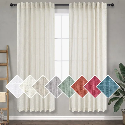 Miniatura 24 de Cortinas Largas de Lino de Lino 108 Pulgadas de Longitud para Sala de Estar 2 Paneles Bolsillo de Pestaña Trasera Cortinas Grandes para Ventana Saco