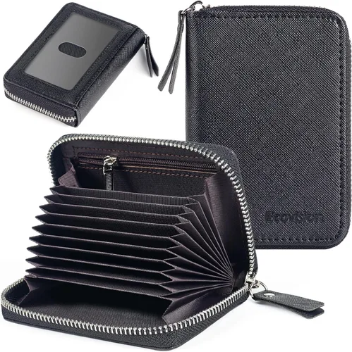 Miniatura 40 de Tarjetero RFID para tarjetas de crédito, cartera pequeña con cremallera de acordeón, estuche organizador de tarjetas para mujeres y hombres