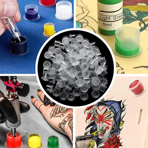 Miniatura 5 de Yuelong - 1000 tapas de tinta de tatuaje desechables Microblading, vasos de tinta de tatuaje con base, tapas de tinta de pigmento, tamaños de 0.669