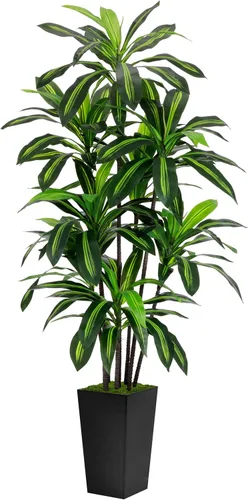 Miniatura 8 de Árbol artificial de Dracaena de 5 pies, árbol falso con maceta alta negra, planta falsa de yuca sintética en maceta, planta artificial para el Negro