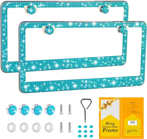 Miniatura 10 de FIISFIIS Paquete de 2 marcos brillantes para placa hechos a mano con purpurina y diamantes de imitación prémium, tapas brillantes y deslumbrantes