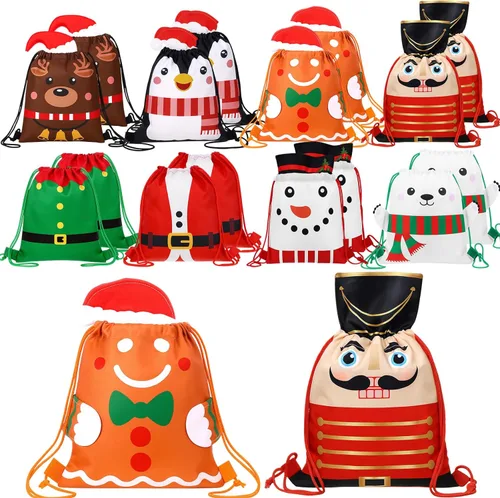 Miniatura 7 de Hillban 16 bolsas de animales con cordón para niños, mochila con cordón para fiestas de niños, con oreja, para cumpleaños de safari (estilo bosque)