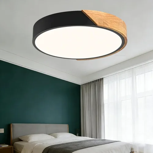 Miniatura 9 de Lámpara de techo de montaje empotrado, lámpara LED de techo de 12 pulgadas, blanco mate con madera, 4500 K/24 W (equivalente a 150 W), no regulable