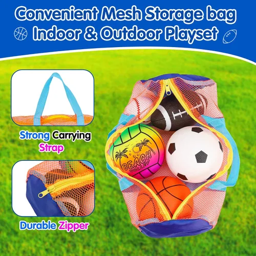 Miniatura 4 de 5 Pack Set de pelotas deportivas para niños con bolsa, juguetes al aire libre para niños de 1 a 3 años, fútbol, baloncesto, béisbol, voleibol