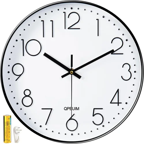 QPEUIM Reloj de Pared de 12 Pulgadas Relojes de Pared Sin Tictac Operado con Batería con Esfera Estereoscópica Movimiento Ultra Silencioso de Cuarzo