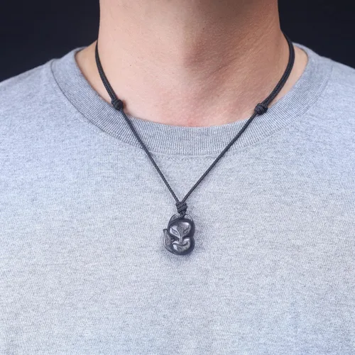 Miniatura 3 de COAI Collar con colgante de zorro de piedra para hombre y mujer, Piedra, Jaspe