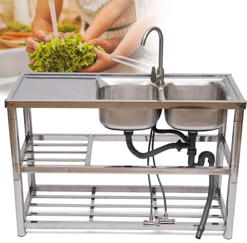 Miniatura 3 de CNCEST Fregadero de restaurante comercial, fregadero de cocina independiente de acero inoxidable, fregaderos de cocina con colador, fregadero
