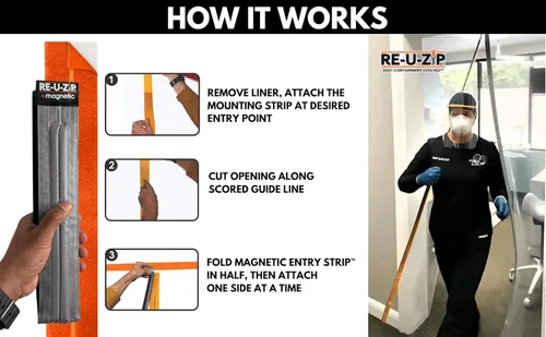 Miniatura 8 de RE-U-ZIP® Tira de Entrada Magnética de Cierre Automático Alternativa de Cremallera de Barrera contra el Polvo sin Uso de las Manos para Láminas