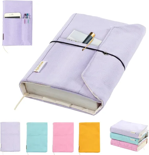 Miniatura 9 de Fundas de libro de lienzo, protector de libro lavable, funda de libro para novelas de tapa blanda, funda de libro ajustable para tapa dura