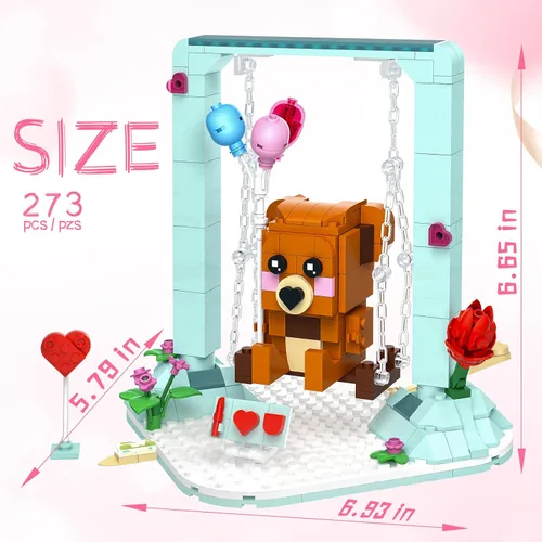 Miniatura 4 de Nubee Juguetes de construcción de oso marrón de San Valentín compatibles con Lego, lindos juegos de construcción de osos oscilantes con corazón