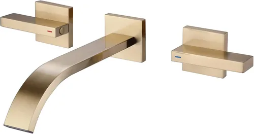 RBROHANT RB0997 - Grifo de baño de latón cepillado para montaje en pared, 2 asas, montaje en pared, válvula empotrada incluida, RB0997 Oro cepillado