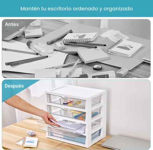 Miniatura 4 de Vtopmart Organizador de escritorio transparente, organizador de archivos de escritorio de 4 niveles con cajones, organización de escritorio