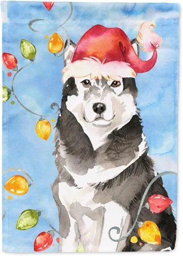 Caroline's Treasures CK2484GF - Bandera decorativa para jardín de Alaskan Malamute con luces de Navidad, bandera decorativa para patio exterior,