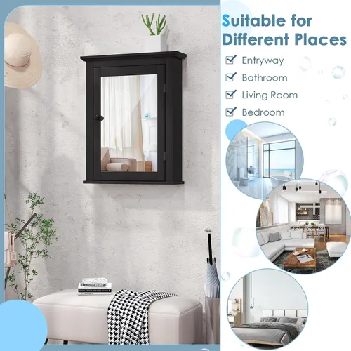Miniatura 8 de GLACER Armario con espejo de baño, armario de almacenamiento montado en la pared con puerta de espejo y estante ajustable, botiquín con espejo