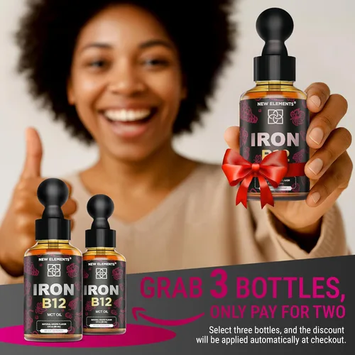 Miniatura 2 de New Elements Suplemento de hierro líquido para mujeres y hombres con vitamina B12 de 5000 mcg, constructor de sangre libre para la anemia, gotas