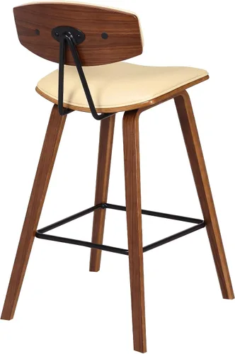 Miniatura 9 de Armen Living Fox - Taburete de bar moderno de mediados de siglo de piel sintética color crema y madera de nogal de 25.5 pulgadas Piel sintética