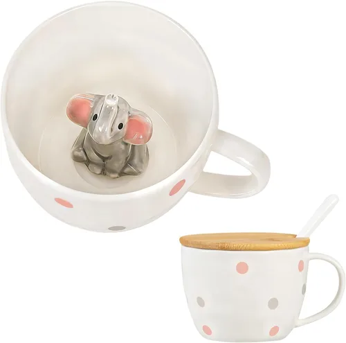 Miniatura 12 de BigNoseDeer Taza Bonita de Dinosaurio Taza de Café de Cerámica con Dinosaurio de Dibujos Animados 3D en el Interior, Tazas Divertidas con Tapa