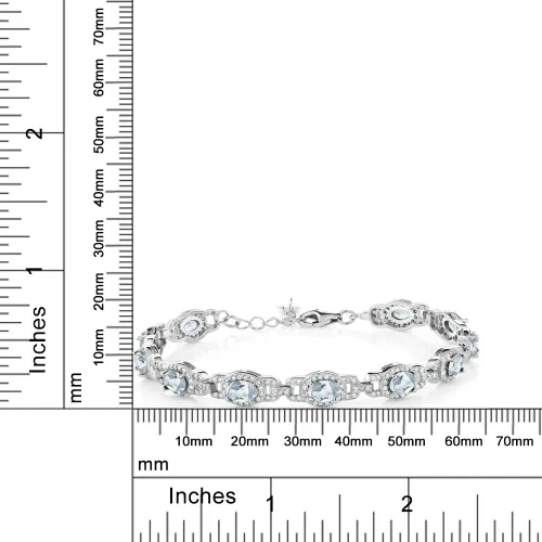 Miniatura 3 de Gem Stone King 9.65 ct oval topacio azul cielo 925 pulsera de plata esterlina 7 pulgadas para mujer con extensor de 1 pulgada, Metal Gema, Topacio