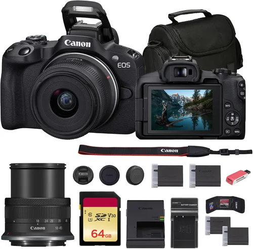 Miniatura 2 de Cámara Canon EOS R50 sin espejo con lente de 18-45 mm (blanca) (5812C012) + tarjeta de memoria de 64 GB + bolsa + cargador + batería LPE17 + lector