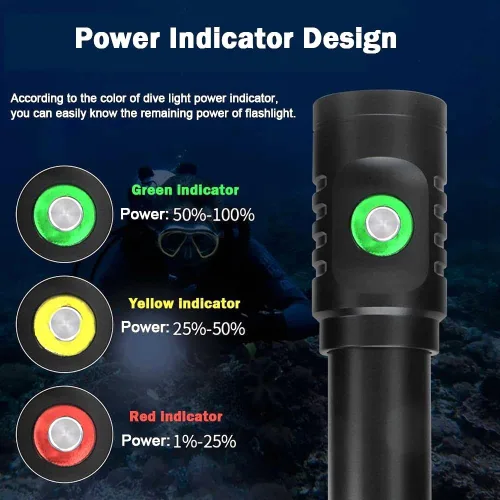 Miniatura 6 de Linterna de buceo de 10000 lúmenes, luz de buceo IPX8, impermeable, recargable, 3 modos, linterna submarina, linterna LED submarina profesional