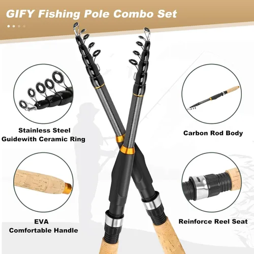 Miniatura 2 de Fishing Rod and Reel Combo, 2PCS Telescopic Fishing Pole with Spinning Reel Lures Set,Fish Lip Gripper and Tackle Bag, Saltwater Freshwater