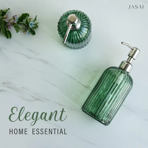 Miniatura 6 de JASAI Dispensador de jabón verde de 18 onzas con bomba a prueba de óxido, dispensador de jabón de baño recargable con vidrio grueso, dispensador