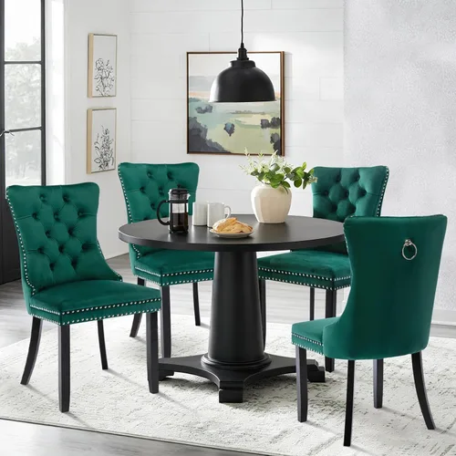 Miniatura 145 de SoarFlash Juego de 2 sillas de comedor de tela de lino, sillas de comedor tapizadas con ribete de cabeza de clavo y patas de madera de color claro