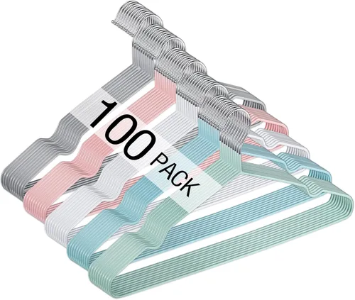 Wesiti 100 piezas de perchas de alambre de metal antideslizantes para ahorrar espacio, perchas fuertes de 15.7 pulgadas en triángulo para ropa,