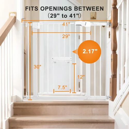 Miniatura 5 de FURTIME Puerta de bebé de 29 a 41 pulgadas con puerta de gato ajustable, puerta de perro de cierre automático para escaleras, puertas y casas, Blanco