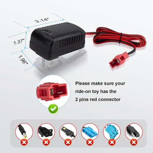 Miniatura 2 de Cargador de batería de 12 voltios para juguetes de paseo - Compatible con BMX X6 Kid TRAX GMC Wal-Mart Moto ATV Quad adaptador de corriente