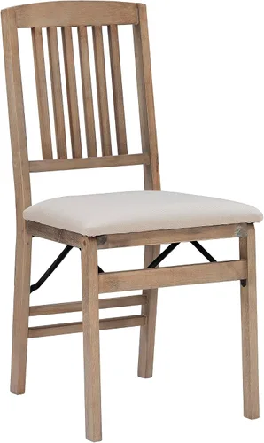 Miniatura 12 de Linon Keira - Juego de 2 sillas plegables de madera rústica natural con asiento tapizado beige y respaldo de misión