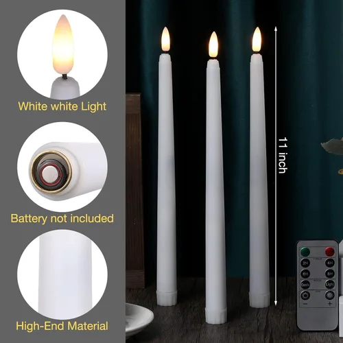 Miniatura 2 de Tuanse Paquete de 20 Velas Cónicas Blancas Sin Llama Parpadeantes a Granel Largas LED de Adviento Candelabros Operadas con Batería con Control Blanco