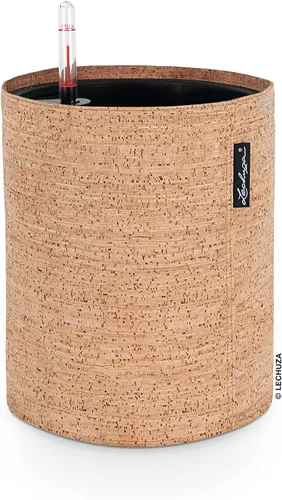 Lechuza TRENDCOVER - Maceta pequeña de corcho 23 color natural claro, riego automático para interiores, 9.1 pulgadas de diámetro x 10.2 pulgadas de