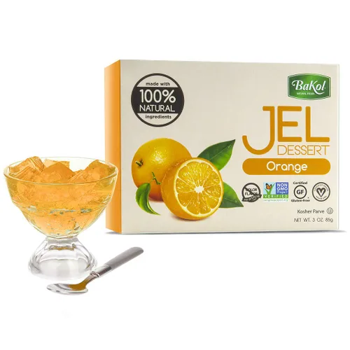 Bakol Jel Postre - Mezcla de postre vegana totalmente natural - Kosher - Halal - Sin edulcorantes artificiales sabores o colores - Sabor naranja