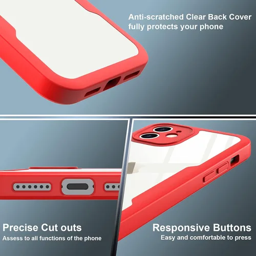Miniatura 5 de Funda compatible con iPhone 11, diseño transparente de cuerpo completo con protector de pantalla integrado, a prueba de golpes, antiarañazos, Rojo