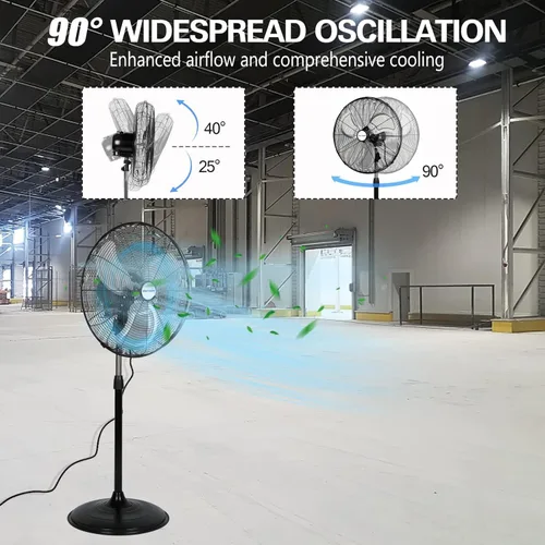 Miniatura 6 de BILT HARD - Ventilador de pie industrial de metal, resistente, de alta velocidad, oscilante, aspas de aluminio, 3 velocidades y certificado UL