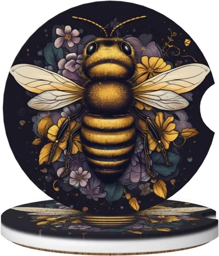 Miniatura 19 de 2 posavasos para automóvil, pintura de árbol de oso, base de corcho antideslizante, diseño de ranura, ajuste universal, cerámica, marrón
