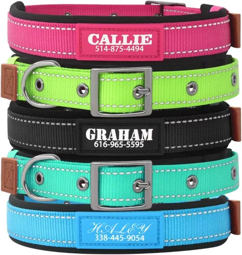 Collar de perro personalizado con nombre impreso UV y número de teléfono, collar de nailon reflectante ajustable personalizado para perros grandes