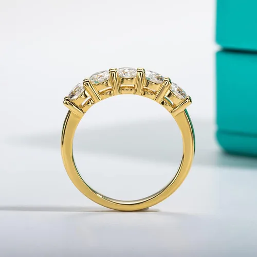 Miniatura 3 de AnuClub 5 Stone Moissanite Ring 1.5cttw D Color Lab Diamond Gold Plated Silver Stackable Rings For Women With Certificate