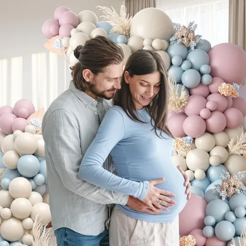 Miniatura 7 de Kit de Arco de Guirnalda de Globos de Género, Globos Rosa Polvoriento y Azul Arena Blanca, Globo Bohemio Rosa Nude para Tema Neutro Baby Shower